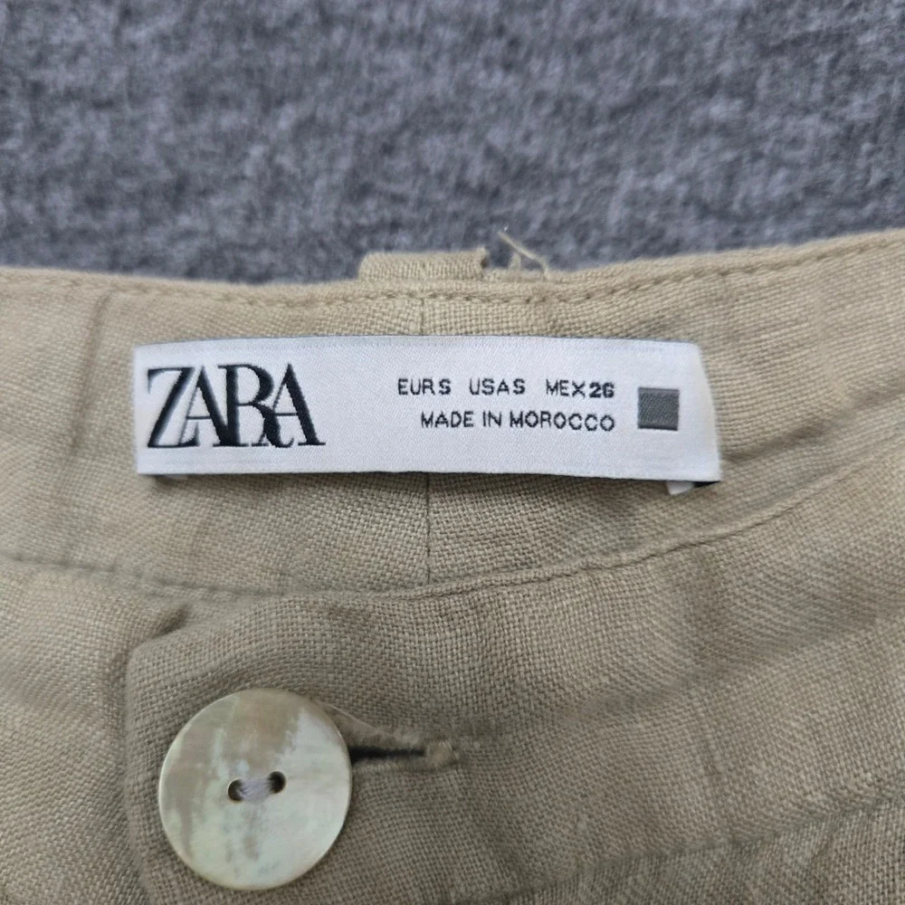ZARA Linen Pants Women Small Wide Leg High Rise Pleated Coastal Boho  Lagenlook